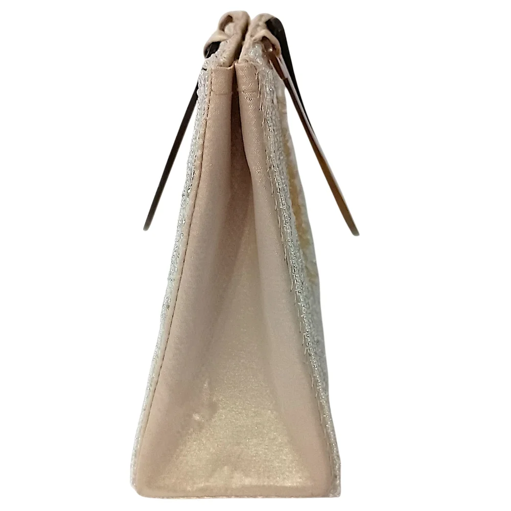 Mod by Design Mother of Pearl Mosaic Bag   Beaded Satin Lucite‎ Handles MCM Vtg